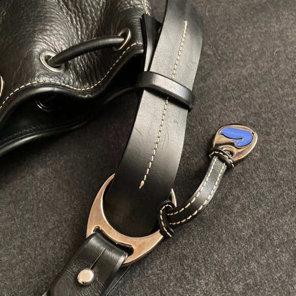 DOONEY & BOURKE Pebbled Drawstring Bucket Handbag Satchel Black Leather 10x9 - Picture 5 of 13